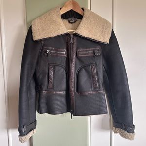 VINCE leather and shearling aviator jacket
